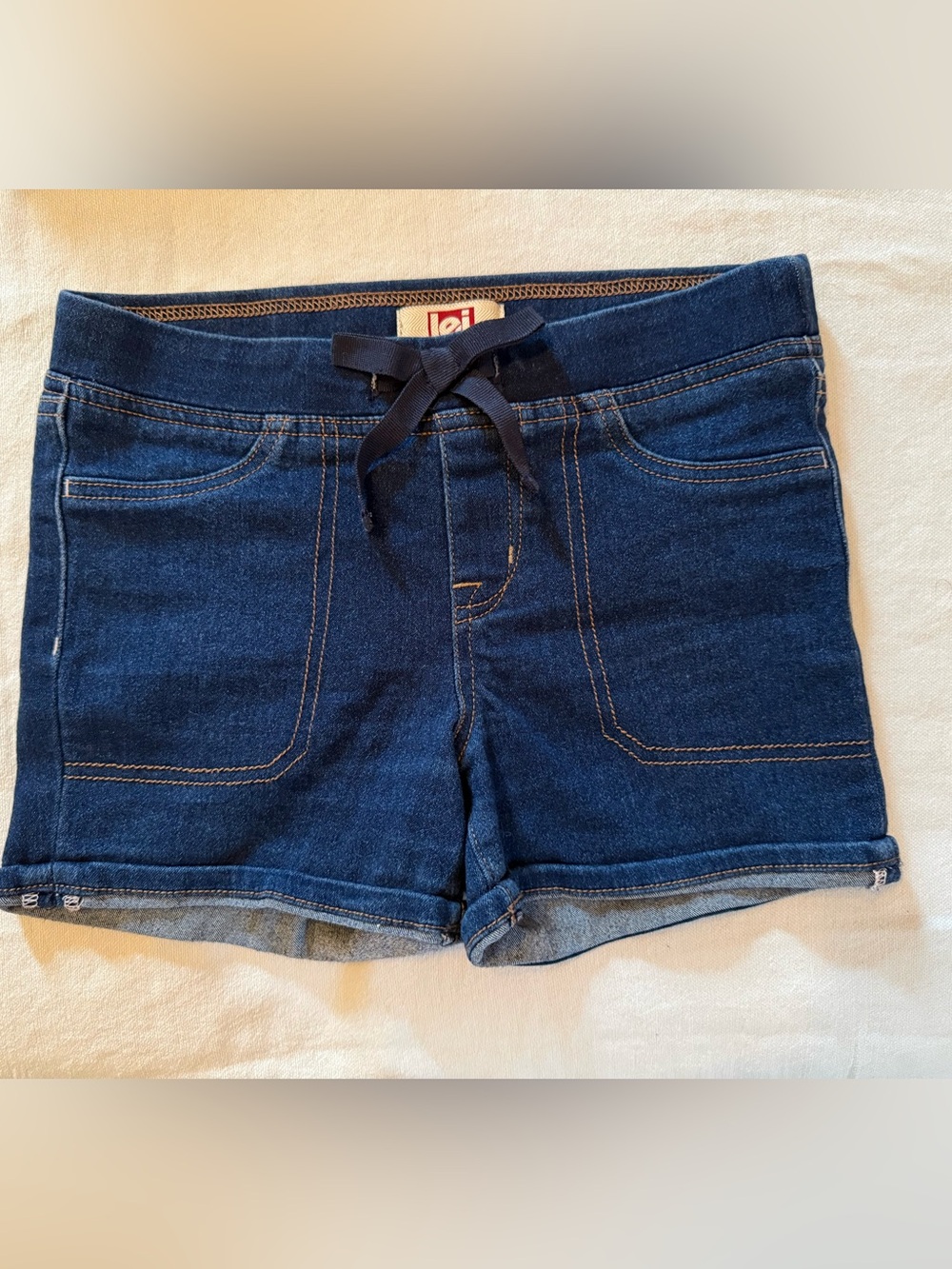 lei Dark Blue Denim Pull-On Shorts with Drawstring